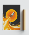 Rocket Wall Art using Orange, Yellow for study room print style