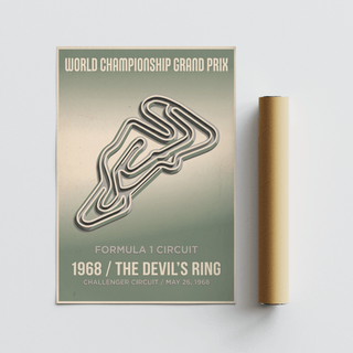 Centered circuit silhouette poster, racing wall art print with “World Championship Grand Prix” header and date text
