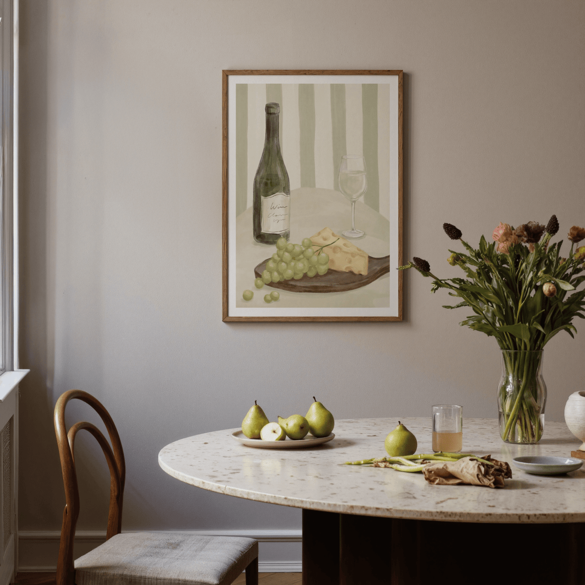 Elegant Dining Room Print in White and Green, adds style to dining rooms