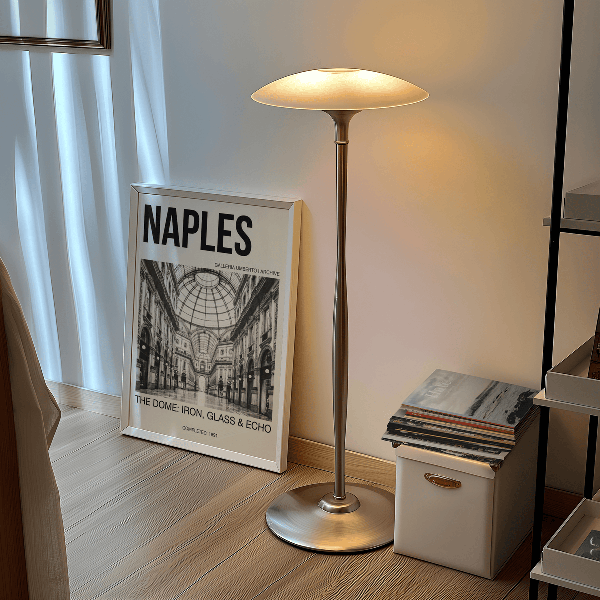 Galleria Umberto Art Print with NAPLES title, domed ceiling, and long arcade perspective