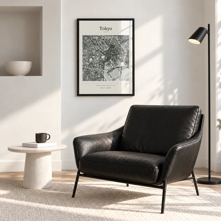Tokyo personalised City Atlas map print with Perspex - Black frame - Living room