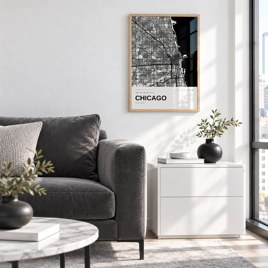 Lámina de mapa en blanco y negro de Chicago — Personalizada