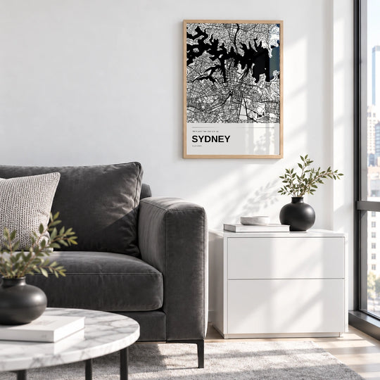 Personlig svartvit kartbild av Sydney