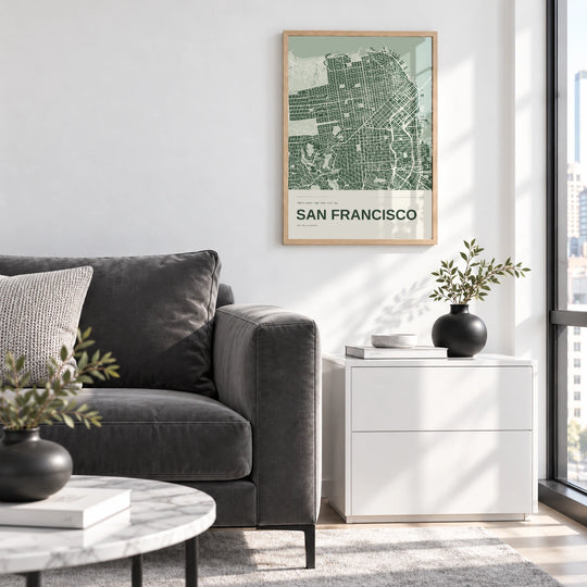 Lámina de mapa en color de San Francisco — decoración de pared personalizada