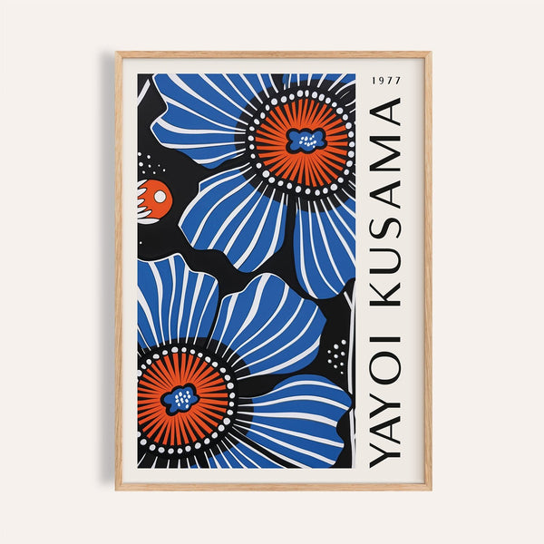 Floral home decor featuring Yayoi Kusama blue floral design
