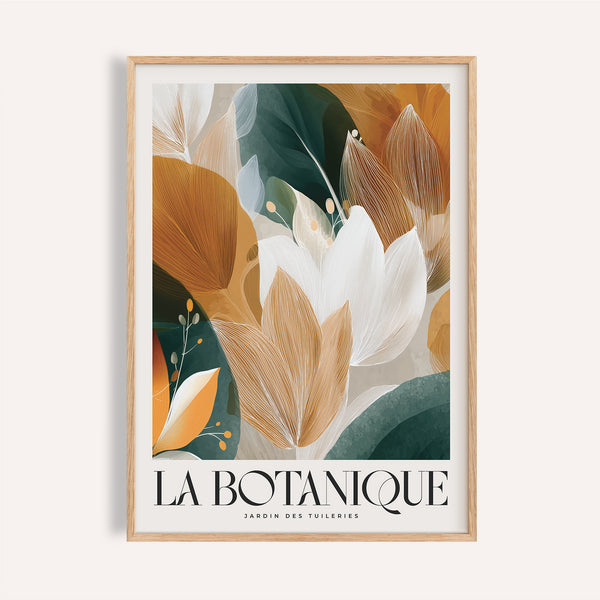 Orange and cream-toned wall art with leaves for bedroom walls.