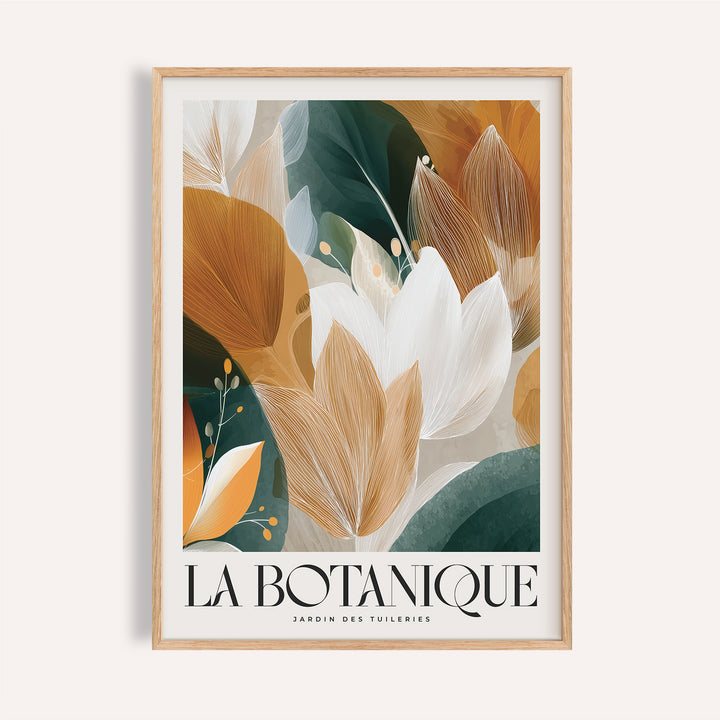 Orange and cream-toned wall art with leaves for bedroom walls.