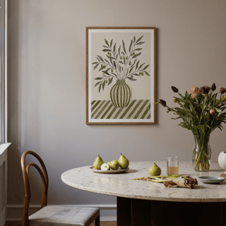 Chic Olive Branch Art with glossy green and white, hallway art print