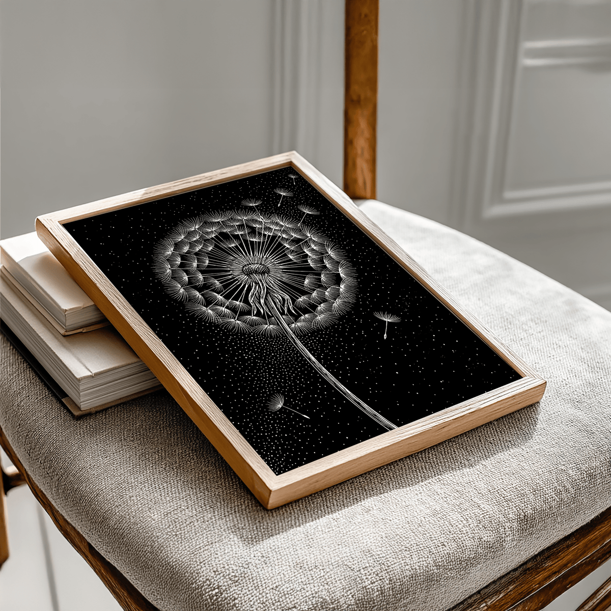 Dandelion Poster in black and white, elegant wall art for study
