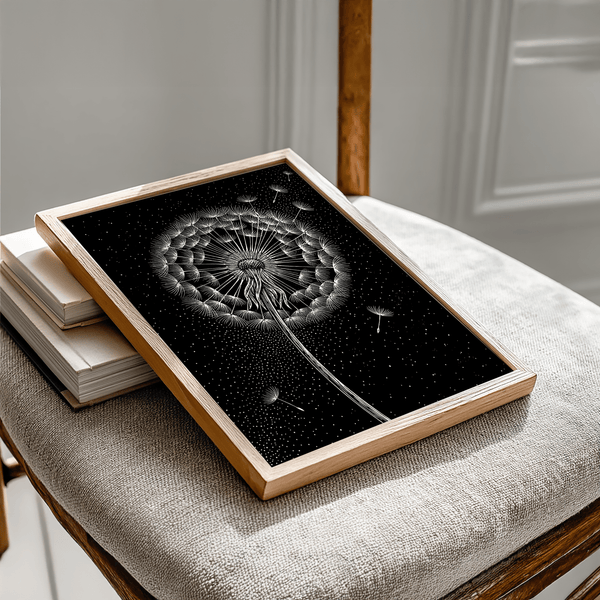 Dandelion Poster in black and white, elegant wall art for study