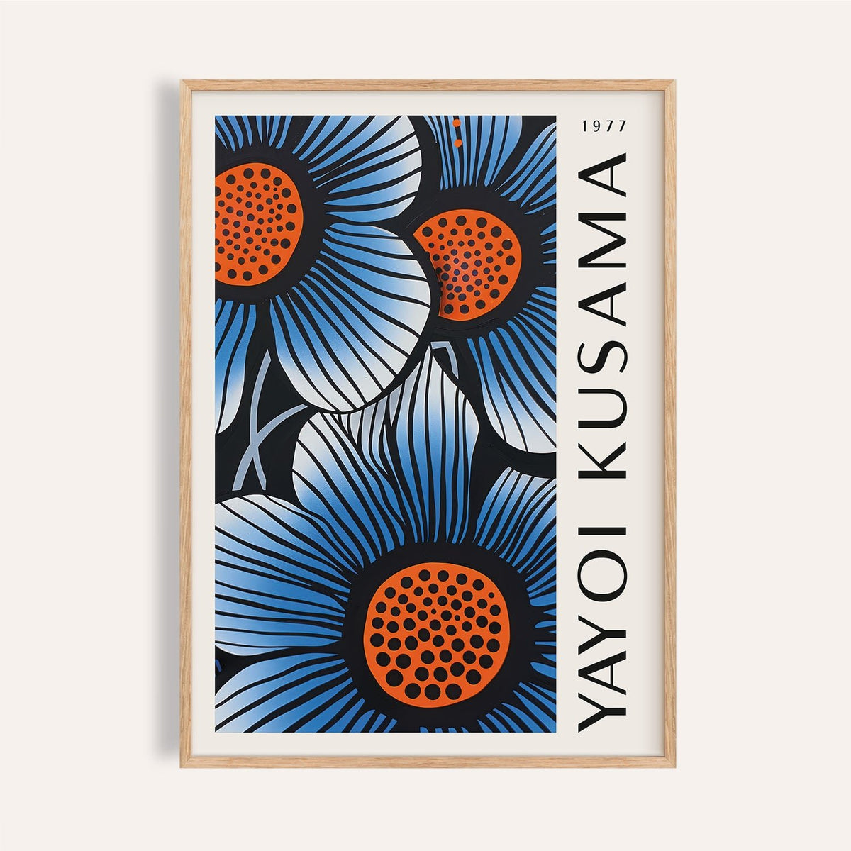 blue living room wall art featuring bold floral design