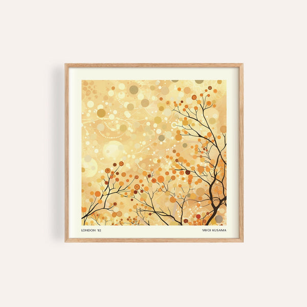 Elegant family room wall decor featuring abstract golden dot tree design