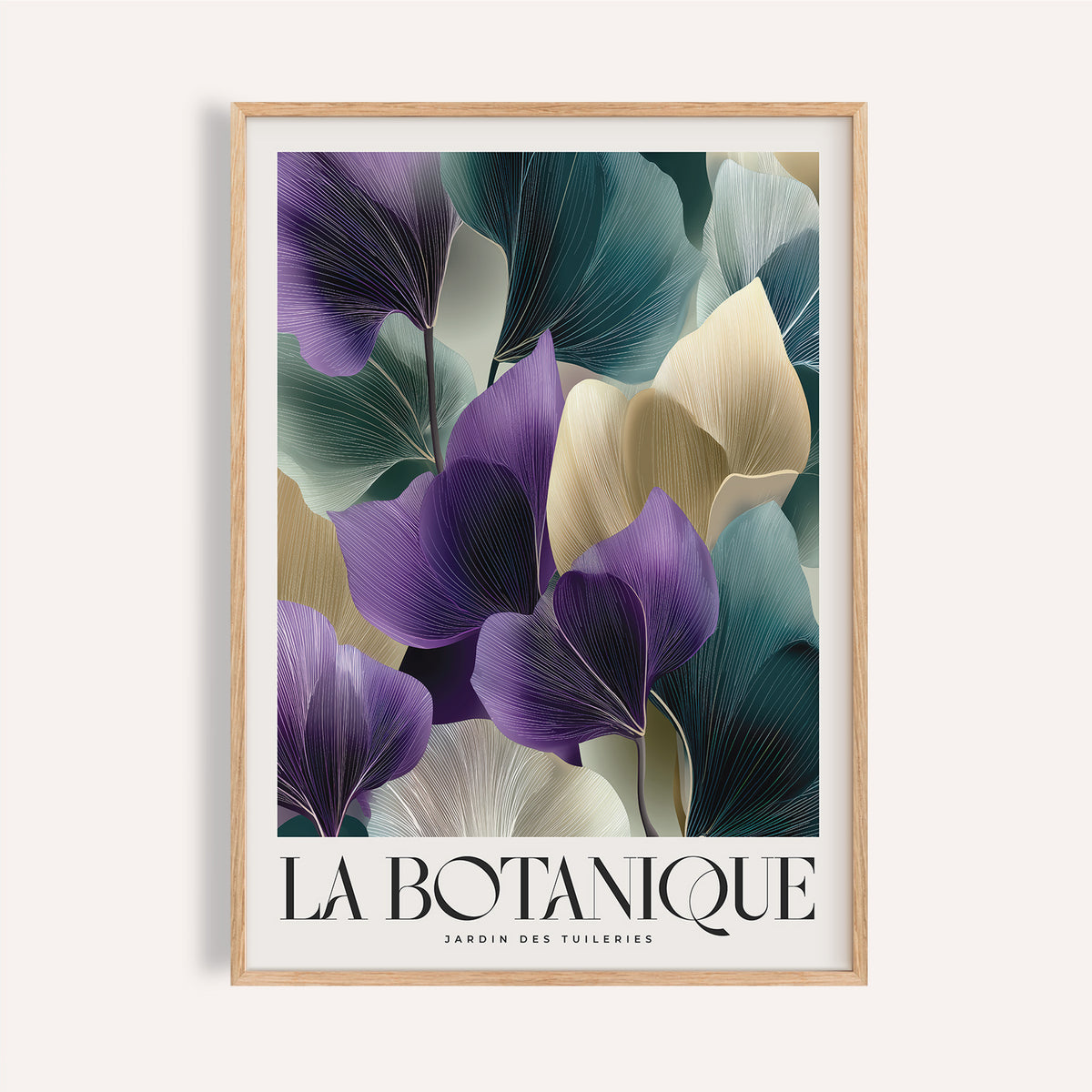 Deep purple and green leaf art prints for living room wall