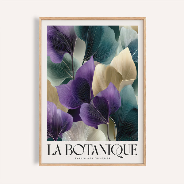 Deep purple and green leaf art prints for living room wall