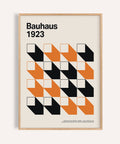 Bold orange and black artwork for office wall featuring Bauhaus grid