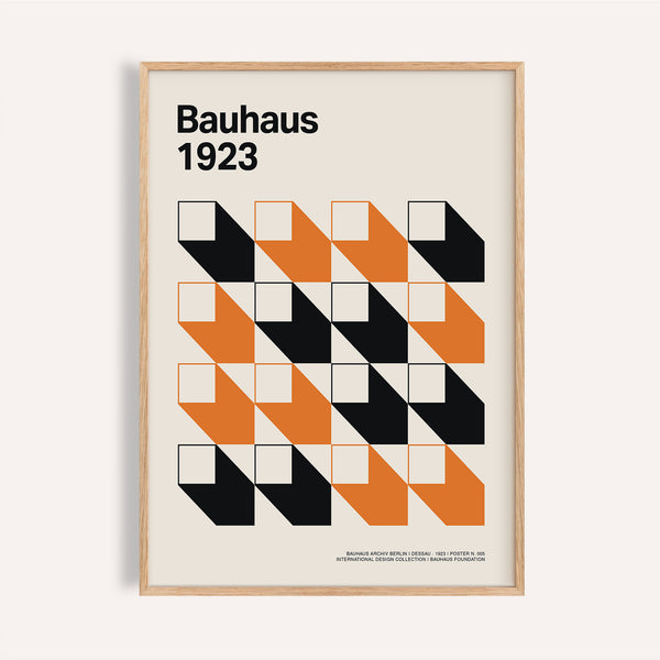 Bold orange and black artwork for office wall featuring Bauhaus grid