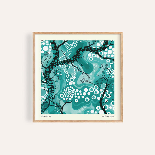 Teal abstract wall art with delicate branch design for living room