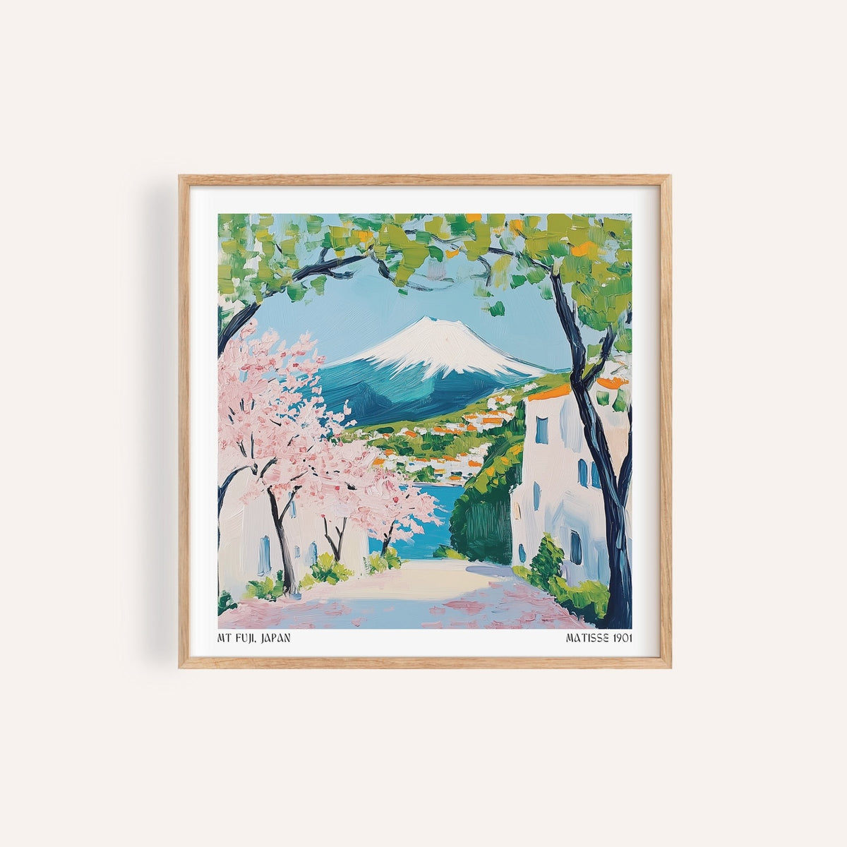 Snow-capped Mt. Fuji in Japan poster with cherry blossoms for bedroom
