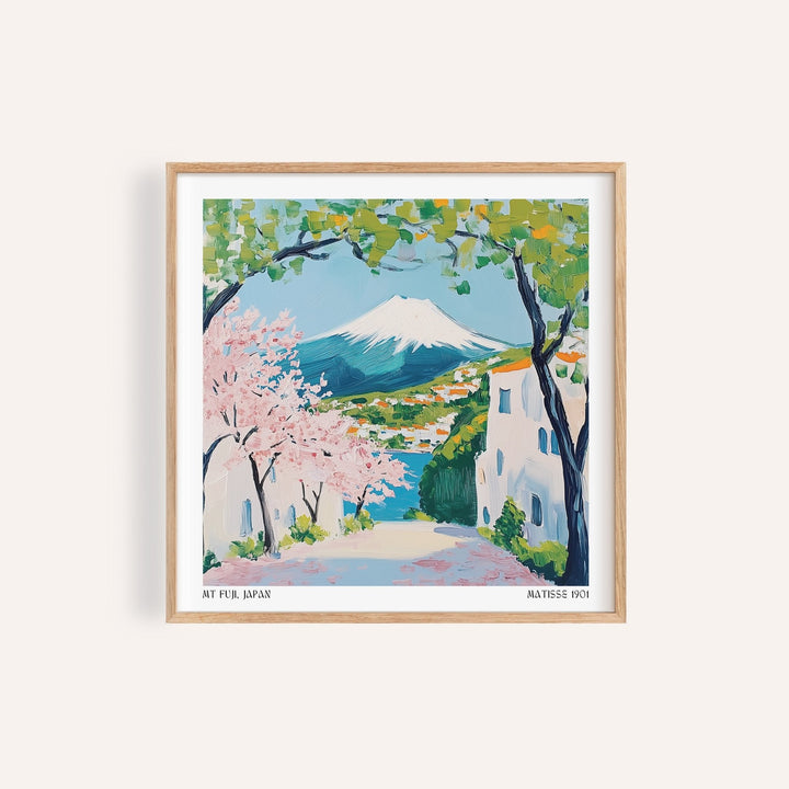 Snow-capped Mt. Fuji in Japan poster with cherry blossoms for bedroom
