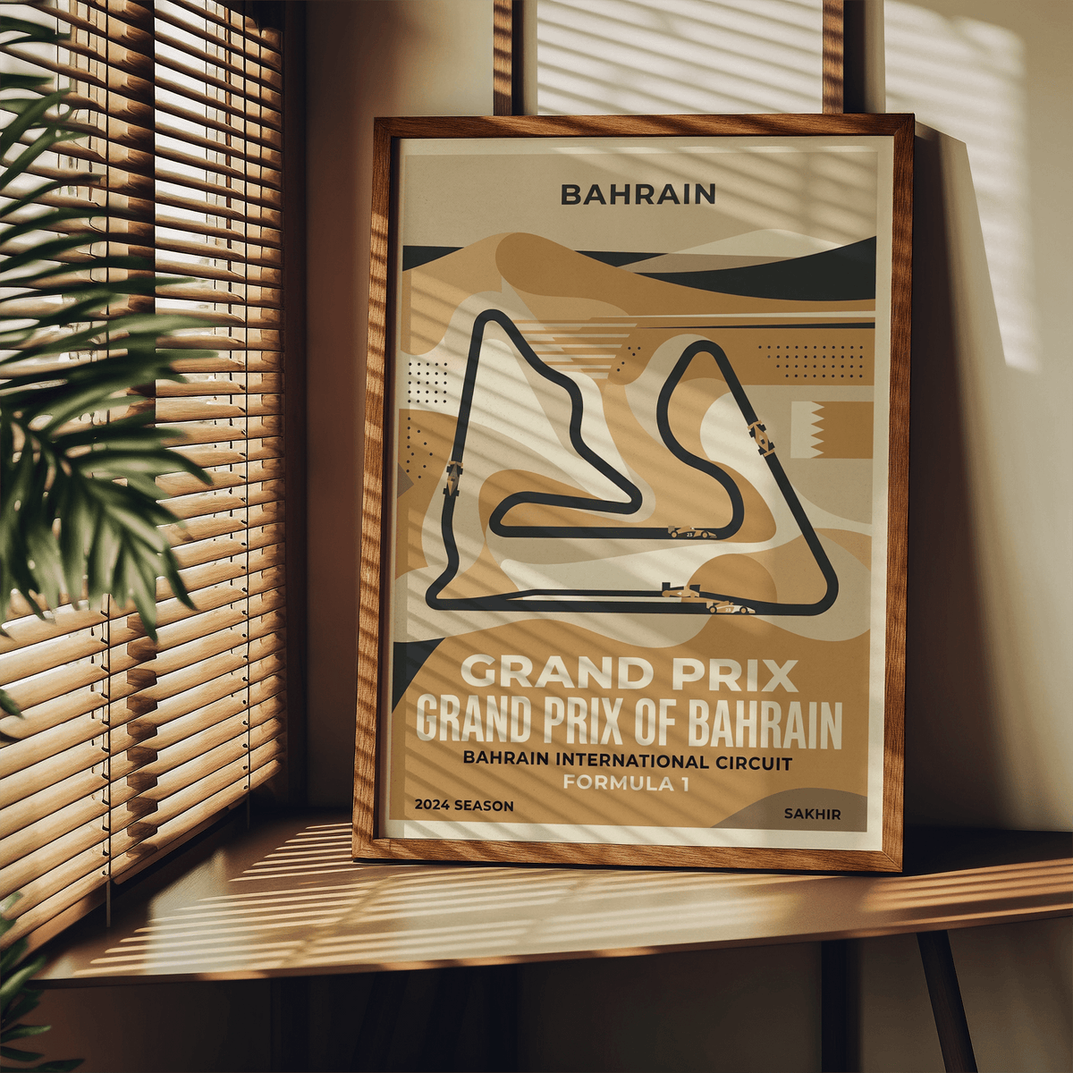 Typographic Bahrain Grand Prix Art Print with track map and Grand Prix wording