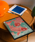 Red Koi Art print, red koi on green for hallway decoration