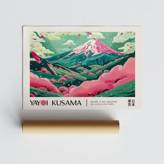 Cherry blossom art with delicate petals and a tranquil mountain view