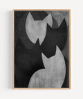 Black and grey cat art with Wabi Sabi influence