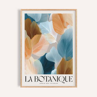 Modern flower art for walls with orange and blue leaf patterns