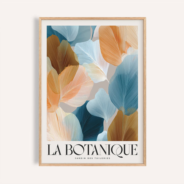 Modern flower art for walls with orange and blue leaf patterns