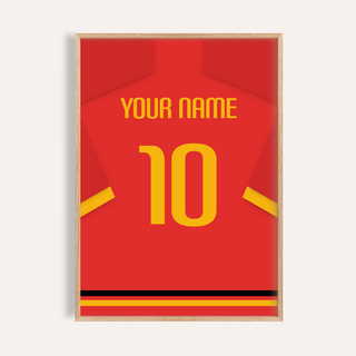 Belgium Football Shirt Poster on brick wall with bold number 10 and custom name area