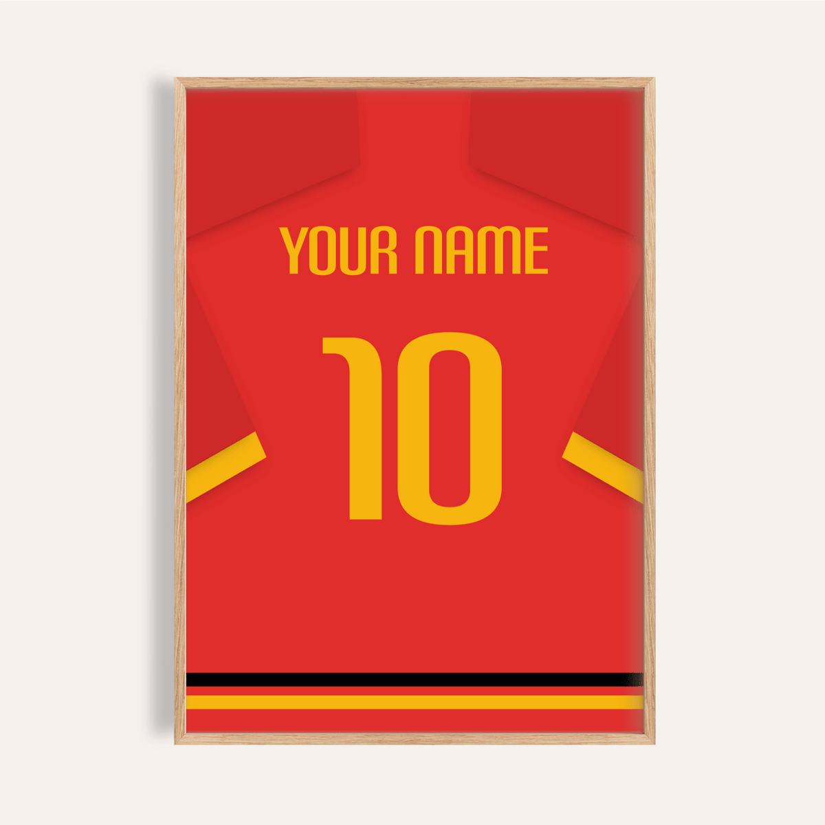 Belgium Football Shirt Poster on brick wall with bold number 10 and custom name area