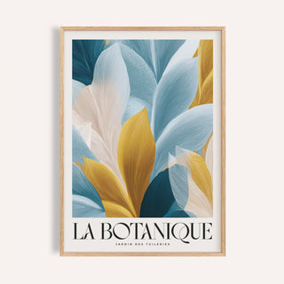 Blue and ochre leaf wall art blue and gold for living room decor
