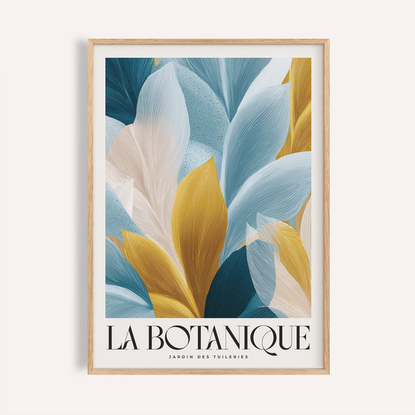 Blue and ochre leaf wall art blue and gold for living room decor