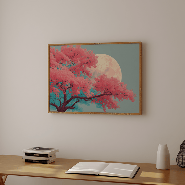 Japanese Moon Tree Art cherry tree in moonlight for contemporary halls