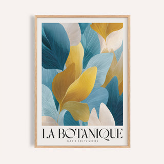 Blue and gold botanical luxurious wall art for formal living room