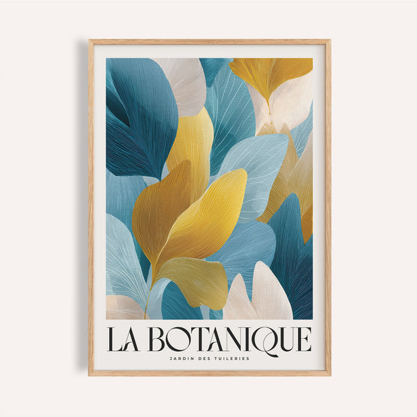 Blue and gold botanical luxurious wall art for formal living room