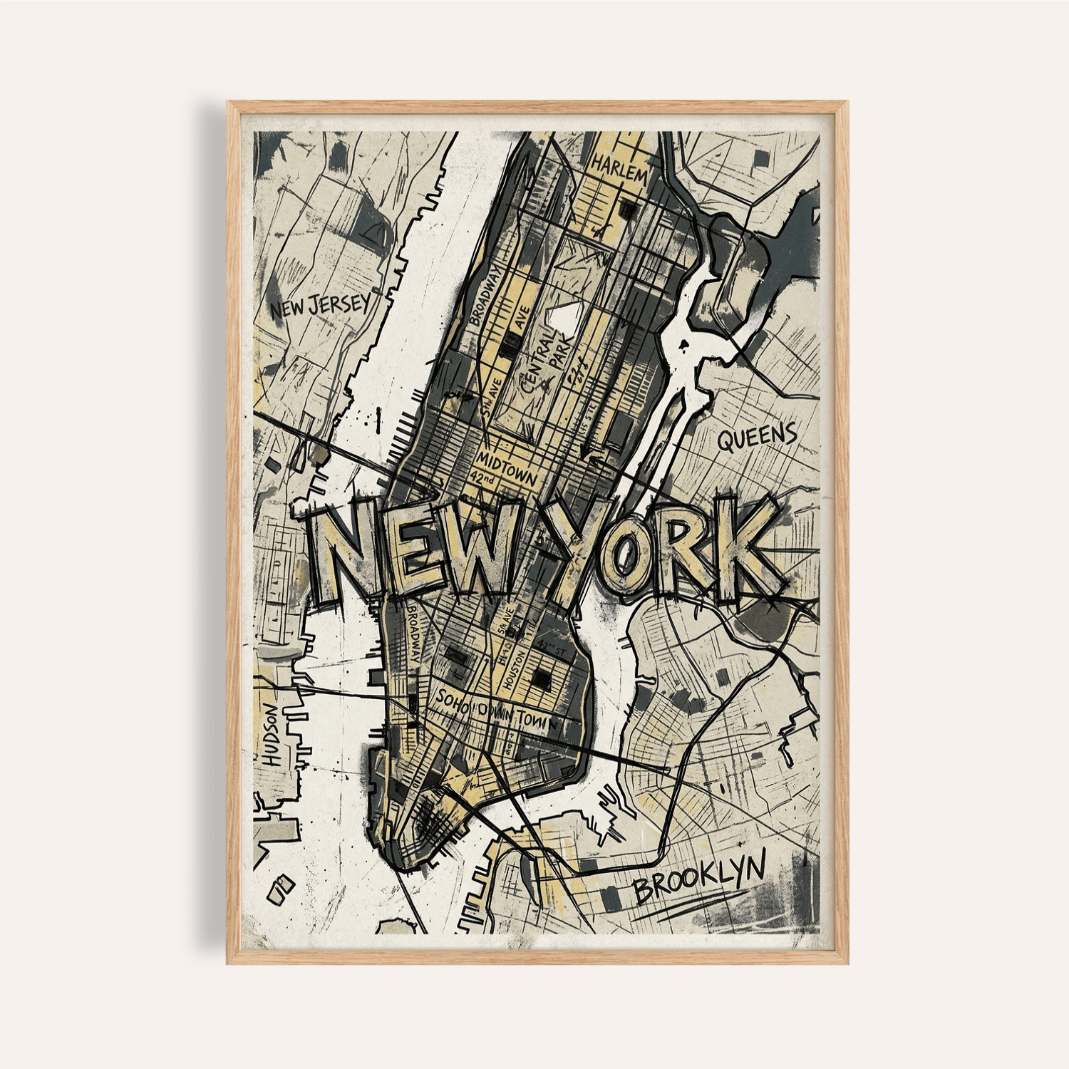 New York Map Art | Sketch Wall Poster