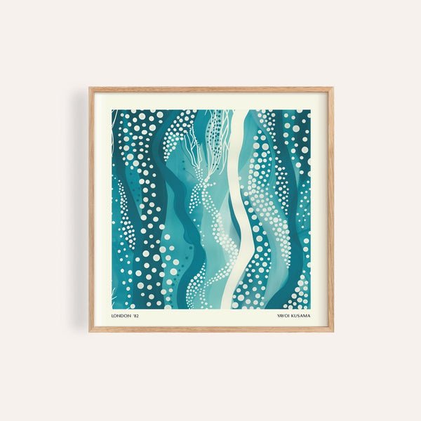 Kusama Paintings abstract teal wall art with wave patterns