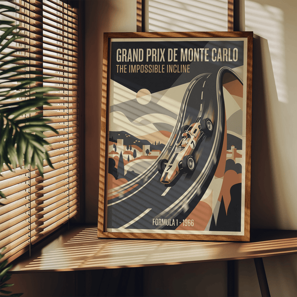 Typography detail poster print reading “Grand Prix de Monte Carlo” and “The Impossible Incline”
