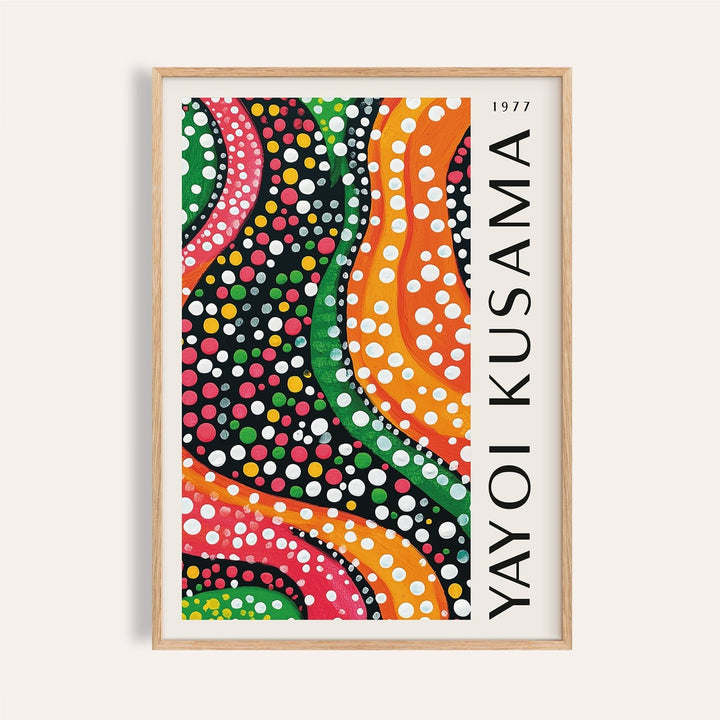 Yayoi Kusama dots print featuring vibrant wave patterns
