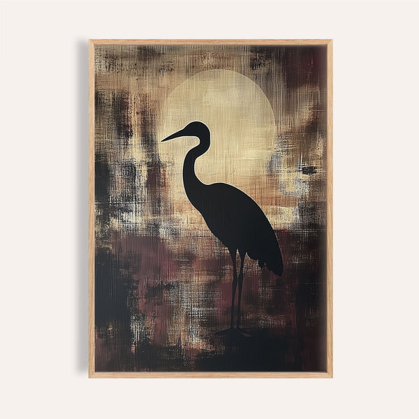 Large heron wall art featuring minimalist Japanese design