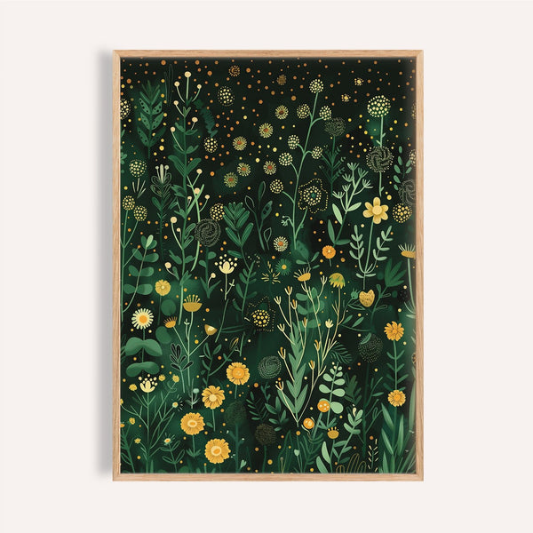 Green Decor Framed artwork with a floral pattern on a dark background
