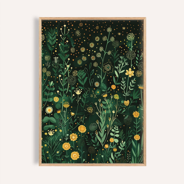 Green Decor Framed artwork with a floral pattern on a dark background