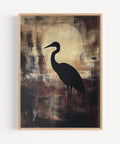 Traditional Japanese heron silhouette poster with Wabi Sabi minimalist design