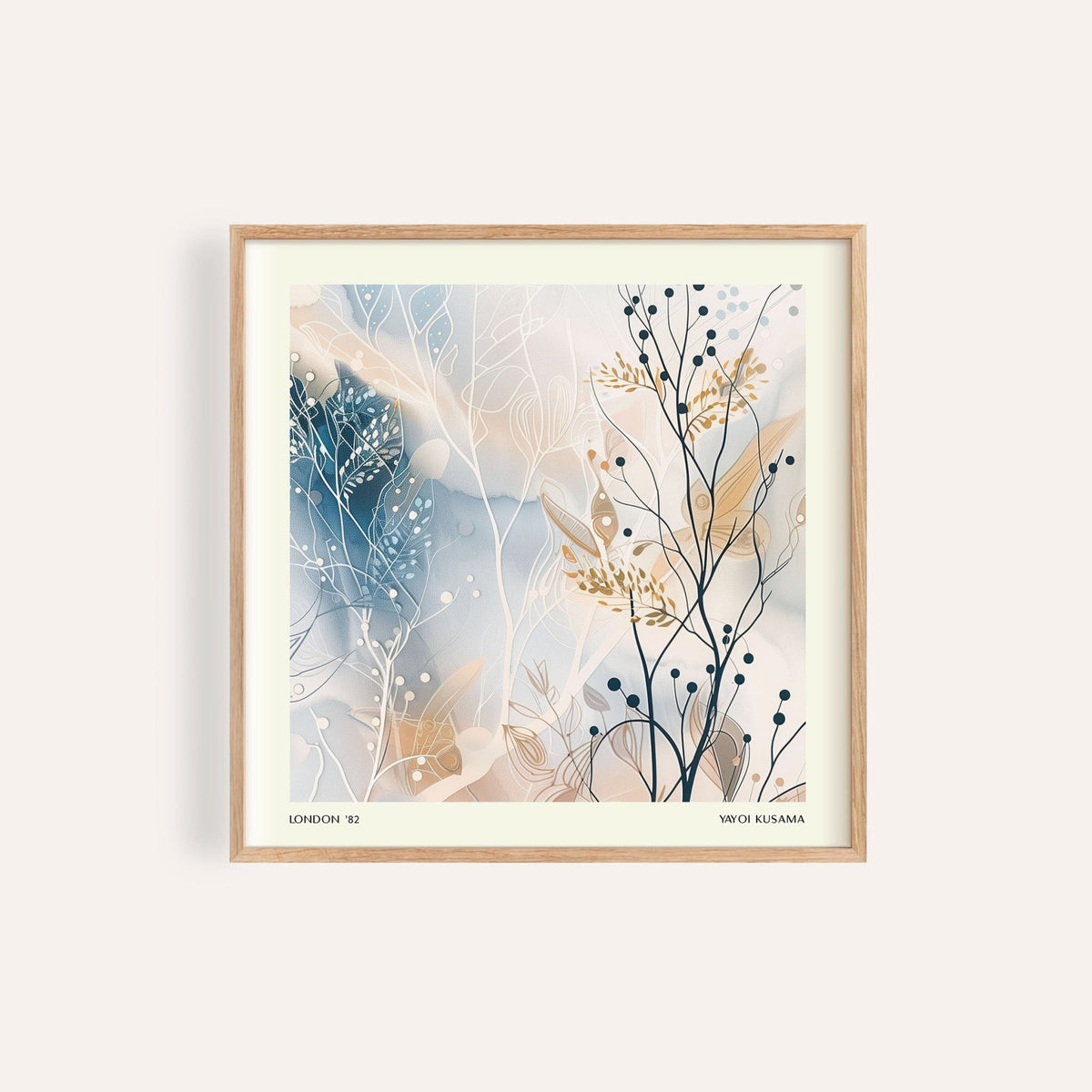 Elegant Japandi-inspired neutral prints featuring pastel dot branches