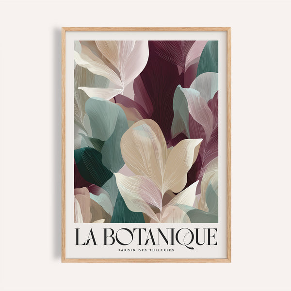 Layered burgundy and green large prints for living room walls