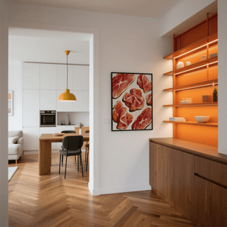 Parma Ham Poster for culinary wall art in red and white tones