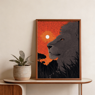 African Landscape Wall Art close-up of detailed mane linework