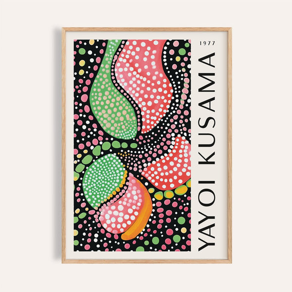 Abstract shapes wall art print with bold polka dots