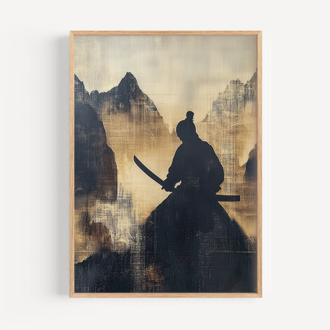 Japanese samurai wall art in Wabi Sabi style, ideal for zen and Japandi decor
